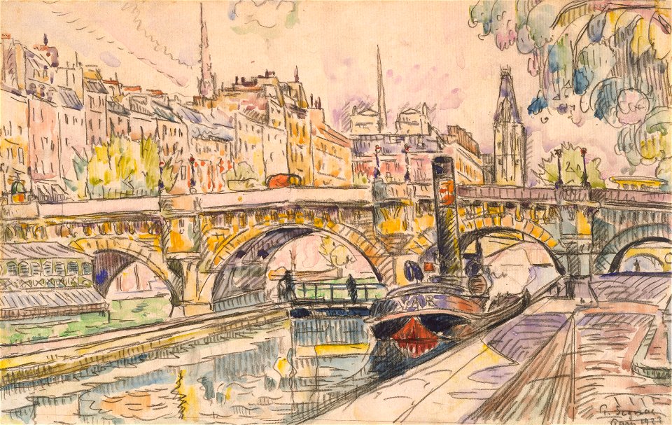 Paul Signac, Tugboat at the Pont Neuf, Paris, 1923