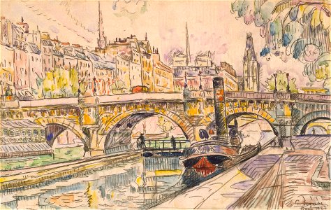 Paul Signac, Tugboat at the Pont Neuf, Paris, 1923