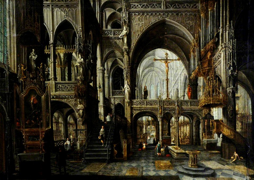Paul Vredeman de Vries (c.1567-c.1635) (attributed to) - Interior of the Church of Saint Peter at Louvain - 959439 - National Trust