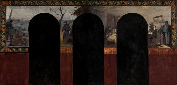 Paul-Emile Mangeant - Esquisse pour le cabinet du Préfet de l'Hôtel de Ville de Paris , L'arrivée d'un pigeon voyageur - L - PPP4098 - Musée des Beaux-Arts de la ville de Paris