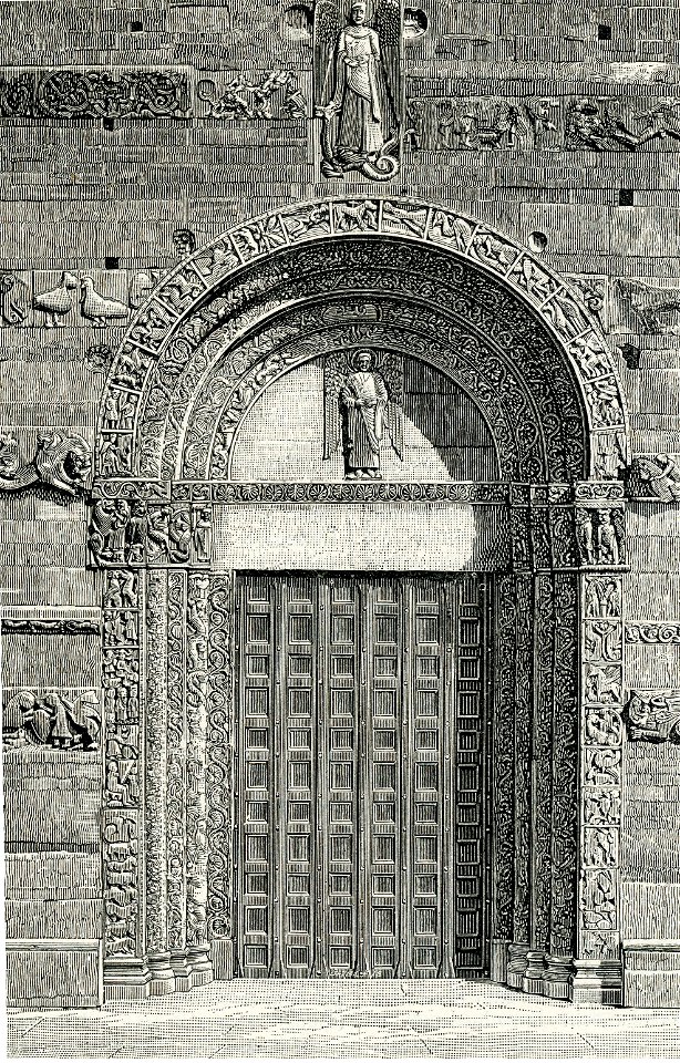 Pavia Porta principale della Basilica di San Michele Maggiore xilografia di Barberis