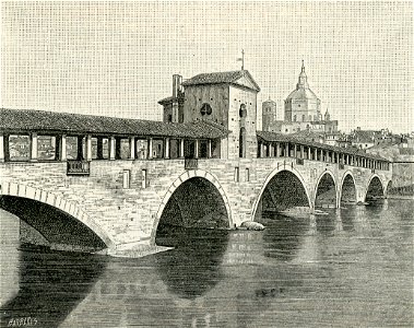 Pavia ponte coperto sul Ticino, xilografia di Barberis