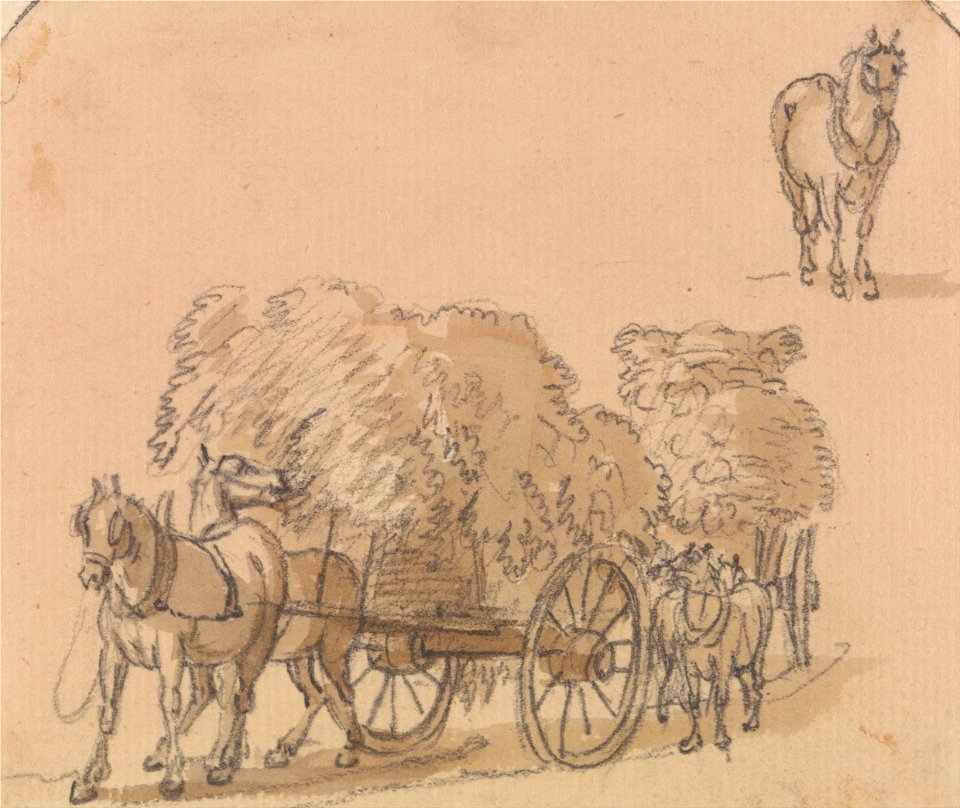Paul Sandby - Two laden Hay Carts with Horses - Google Art Project