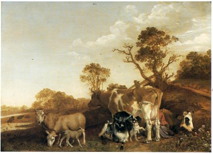 Paulus Potter - Cattle with a Milkmaid. Free illustration for personal and commercial use.