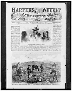 Pawnee Killer and his braves Discovering the remains of Lieutenant Kidder and ten men of the Seventh United States Cavalry - - sketched by T.R. Davis. LCCN96521107