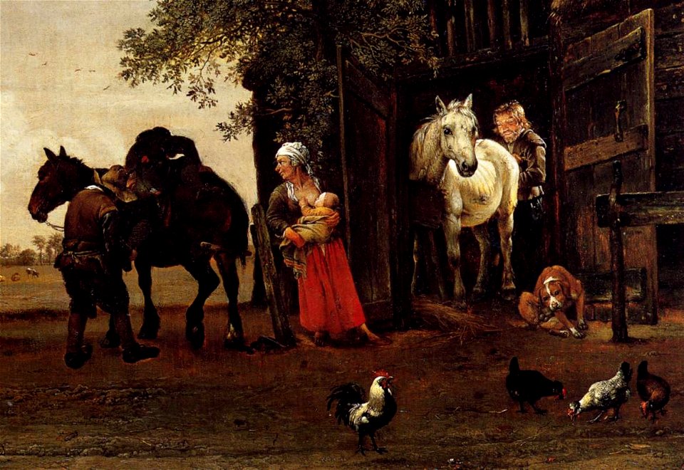 Paulus Potter - Figures with Horses by a Stable (detail) - WGA18207