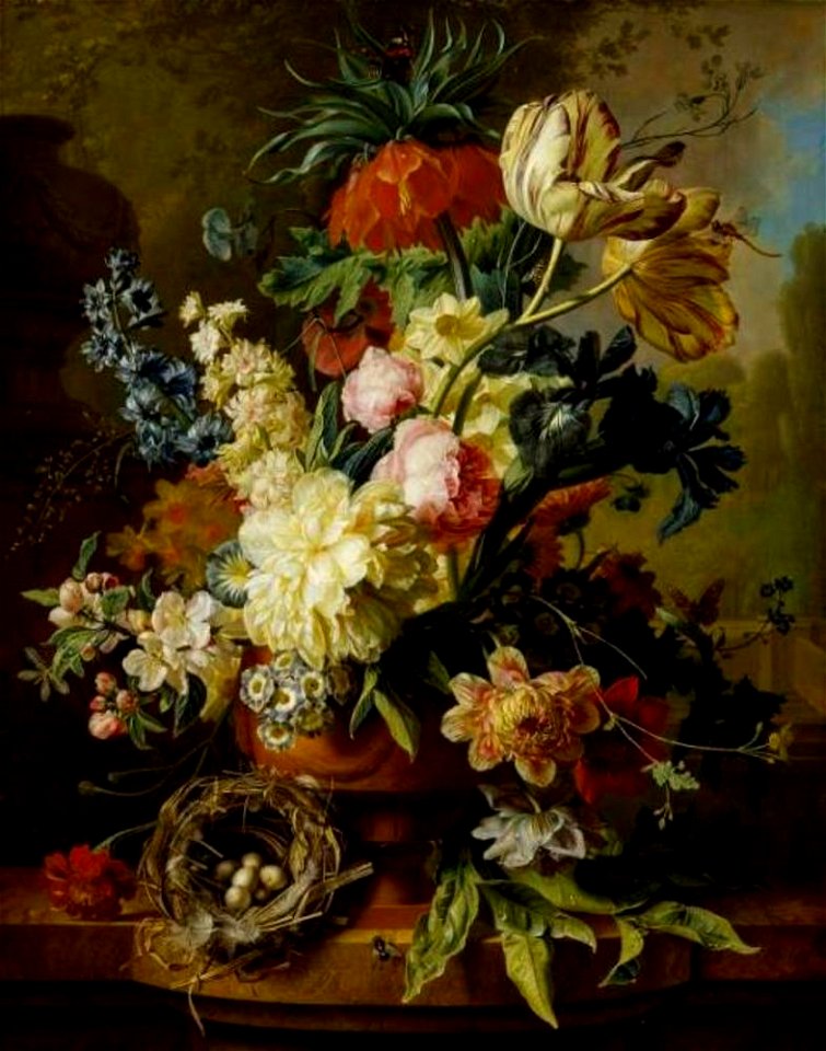 Paul Theodor van Brussel - Stilleven van bloemen en een vogelnestje op een marmeren blad - PD.58-1973 - Fitzwilliam Museum