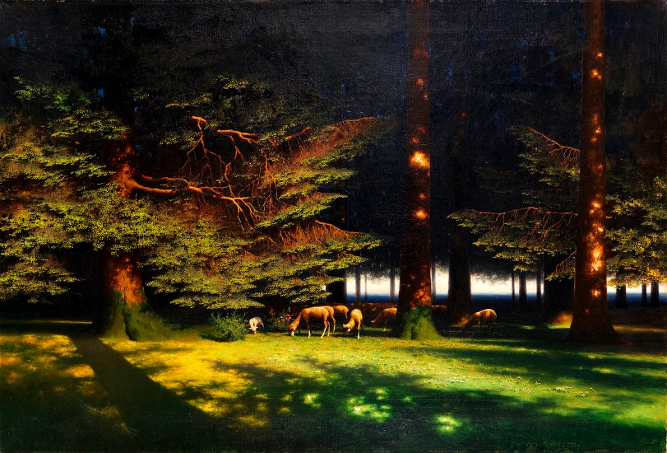 Paul Wilhelm Keller-Reutlingen Schafe auf der Waldlichtung