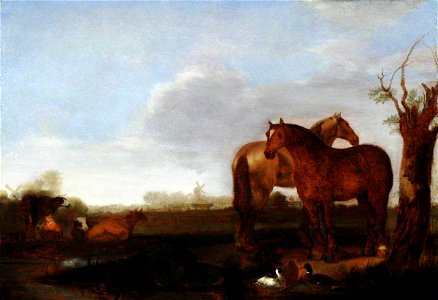Paulus Potter (1625-1654) (style of) - Meadow Landscape with Horses, Cows and Ducks - 959467 - National Trust