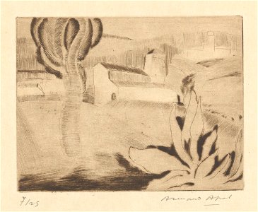 Paysages de Provence (07) - Cagnes. Paysage provençal, print by Armand Apol (1879-1950), Belgium, 1929, Prints Department of the Royal Library of Belgium, III 81386 C - 07