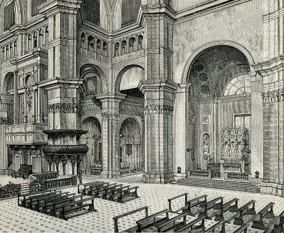 Pavia interno della cattedrale xilografia di Barberis