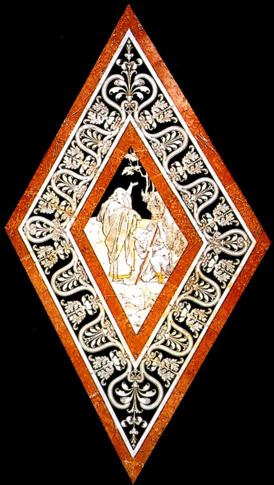 Pavimento di siena, esagono, elia unge iehru re d'israele (franchi)