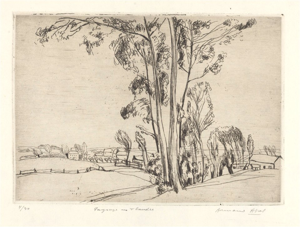 Paysage en Flandre (Etichove), print by Armand Apol (1879-1950), Belgium, (1914), Prints Department of the Royal Library of Belgium, S.IV 109462