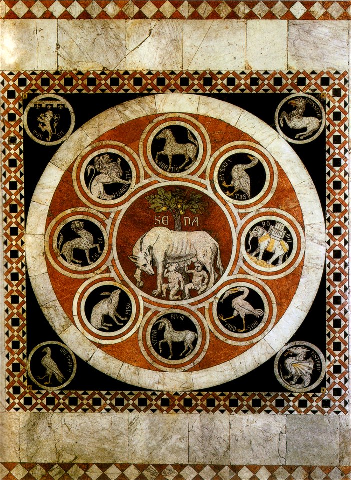 Pavimento di siena, lupa senese tra i simboli delle città alleate 01