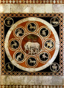 Pavimento di siena, lupa senese tra i simboli delle città alleate 01