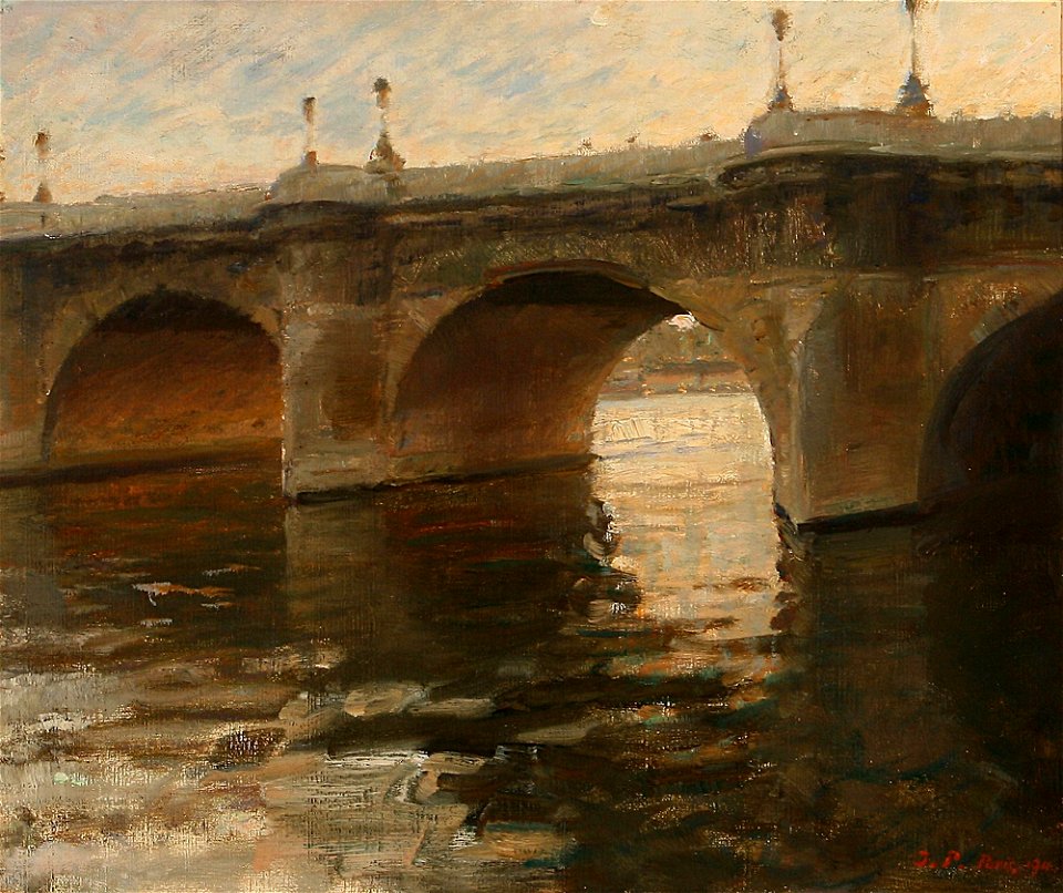 Julius Paulsen - Scene from the Seine at Pont Neuf in Paris (1911)