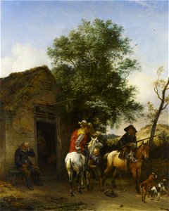 Paulus Potter - Two Sportsmen Outside an Inn RCIN 400942. Free illustration for personal and commercial use.