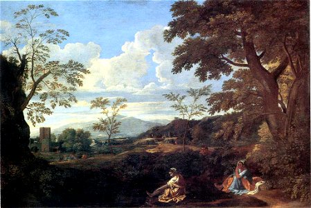 Paysage avec une femme se lavant les pieds - Poussin - MBACanada