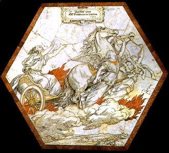 Pavimento di siena, esagono, elia rapito in cielo col carro di fuoco (franchi)