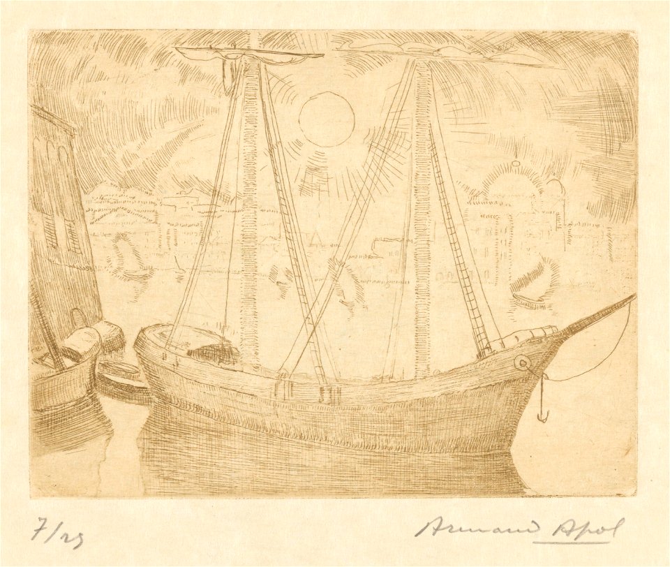 Paysages de Provence (03) - Marseille. Soleil couchant au Vieux Port, print by Armand Apol (1879-1950), Belgium, 1929, Prints Department of the Royal Library of Belgium, III 81386 C - 03