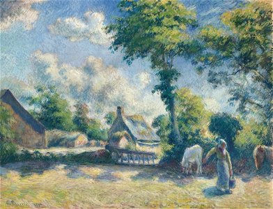 Paysage à Melleray, Femme Donnant à Boire à ges Chevaux, by Camille Pissarro