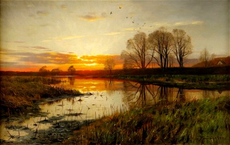 Peder Mønsted - Solnedgång över Vattendrag