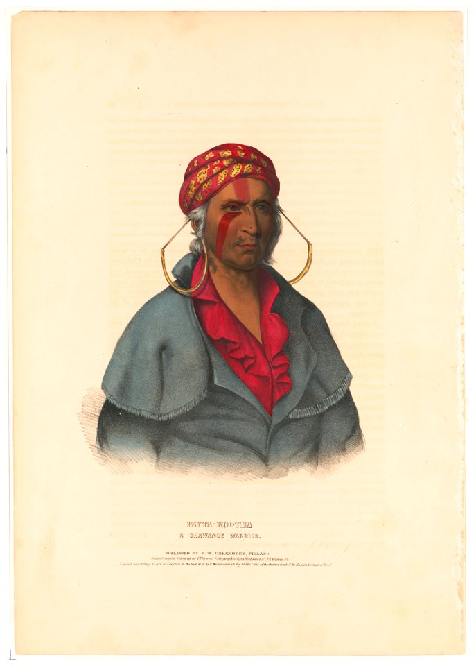 Payta-Kootha, a Shawanoe warrior - drawn, printed & coloured at I.T. Bowen's Lithographic Establishment No. 94 Walnut St. LCCN95502238