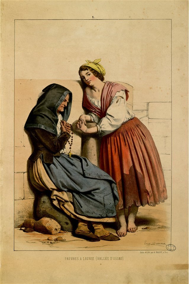 Pauvres à Louvie (vallée d'Ossau) (Vieille femme et jeune fille) - Fonds Ancely - B315556101 A DEVERIA 004