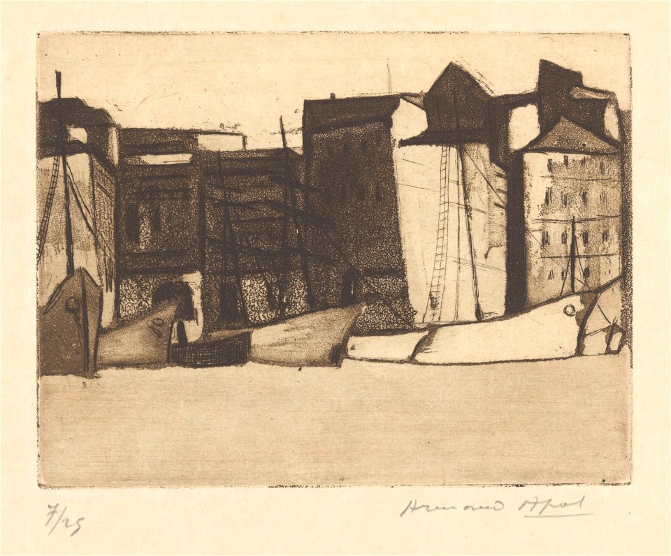 Paysages de Provence (05) - Marseille. Bateaux à quai, print by Armand Apol (1879-1950), Belgium, 1929, Prints Department of the Royal Library of Belgium, III 81386 C - 05