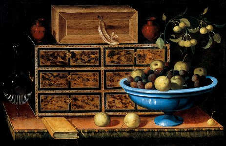 Pedro de Camprobín - Writing Desk with a small Chest and a Fruit Bowl - Google Art Project (409115)