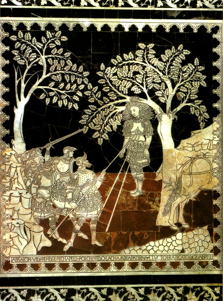 Pavimento di siena, storie di assalonne (piero del minnella) 01
