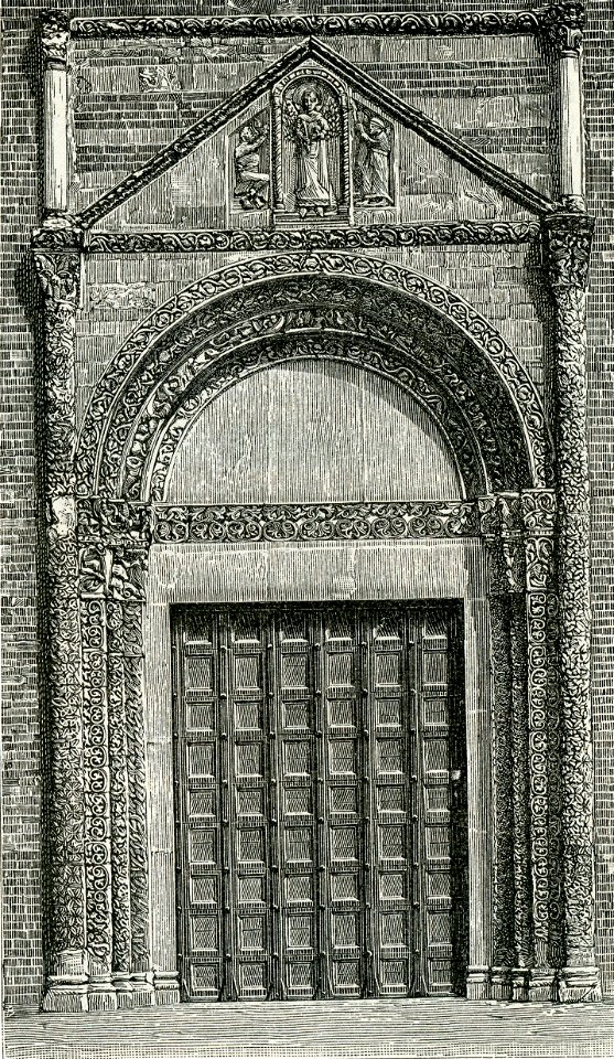 Pavia porta della chiesa di San Pietro in Cielo d’Oro xilografia di Barberis