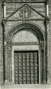 Pavia porta della chiesa di San Pietro in Cielo d’Oro xilografia di Barberis