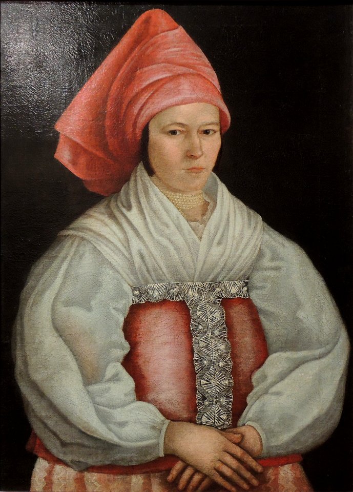 Peasant woman in red scarf by anonim (1810-20s)