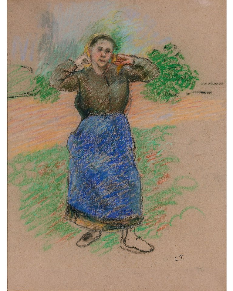 Paysanne Nouant son Foulard by Camille Pissarro