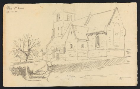 Pede-Sainte-Anne (église du village (croquis avec annotations de couleurs)) 1912 drawing by Jean-François Taelemans, R-2009-26326, Prints Department, Royal Library of Belgium