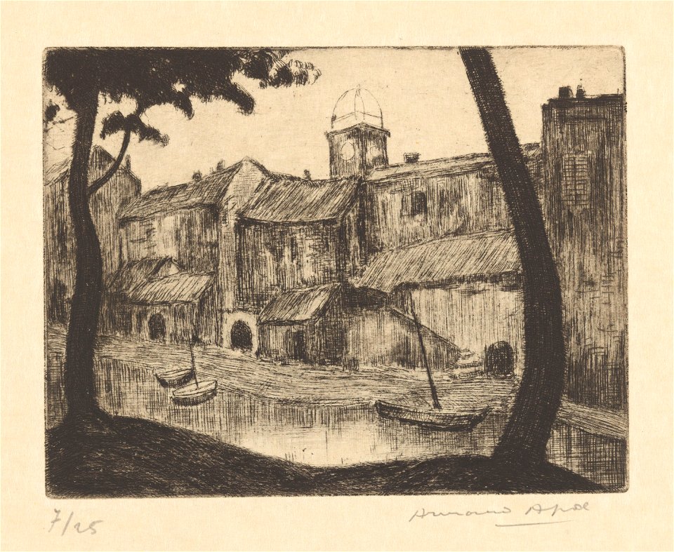 Paysages de Provence (10) - Saint-Marcel. Maisons au bord de l'eau, print by Armand Apol (1879-1950), Belgium, 1929, Prints Department of the Royal Library of Belgium, III 81386 C - 10