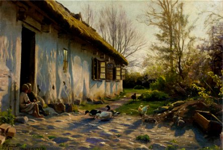 Peder Mønsted - Børn fodring ænder ved solopgang