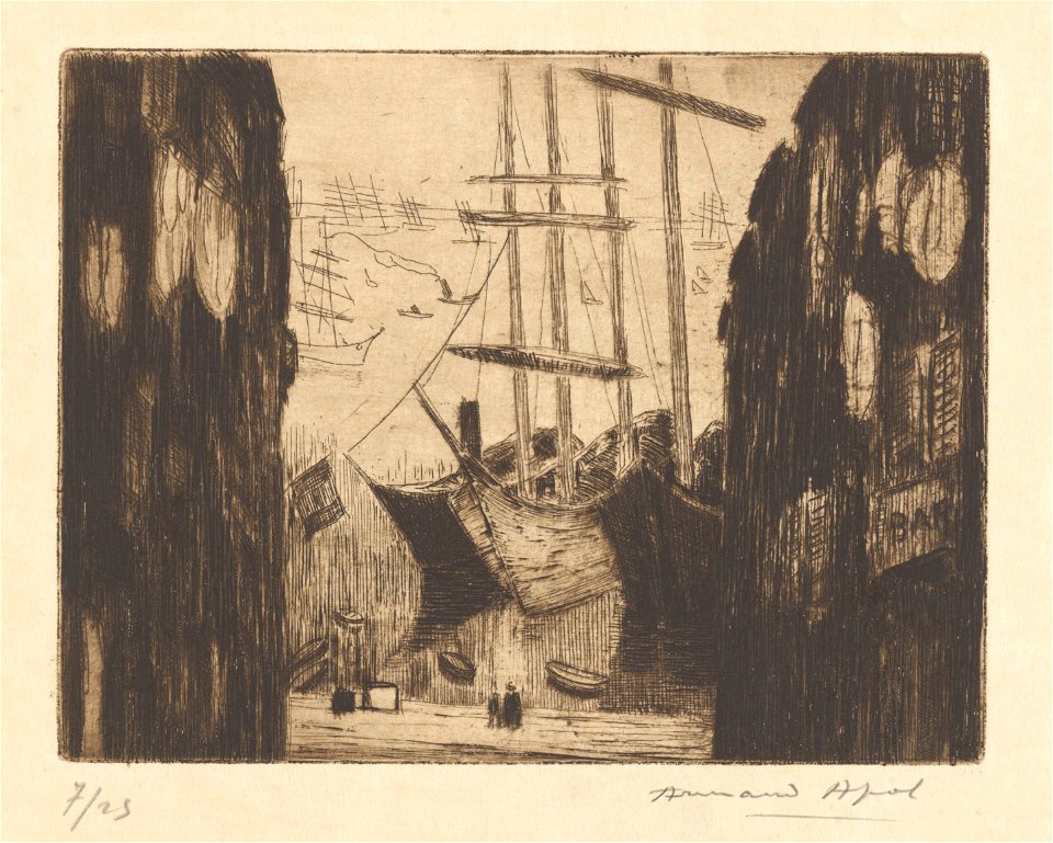 Paysages de Provence (02) - Marseille. Rue Basse au Vieux Port, print by Armand Apol (1879-1950), Belgium, 1929, Prints Department of the Royal Library of Belgium, III 81386 C - 02