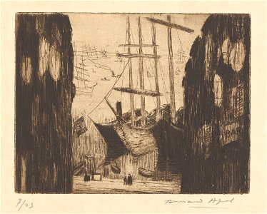 Paysages de Provence (02) - Marseille. Rue Basse au Vieux Port, print by Armand Apol (1879-1950), Belgium, 1929, Prints Department of the Royal Library of Belgium, III 81386 C - 02