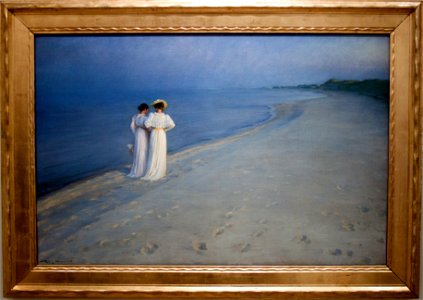 Peder Severin Krøyer - Summer evening on Skagen's South Beach, with frame - 1893. Free illustration for personal and commercial use.