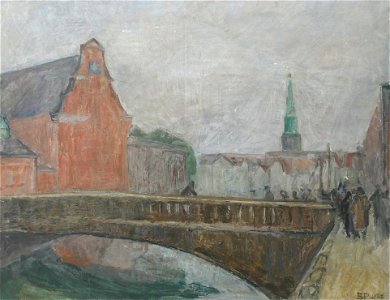 Sophie Pedersen - Parti fra Holmens Kirke med figurer - 1932