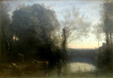 Paysage, soleil couchant - Camille Corot. Free illustration for personal and commercial use.