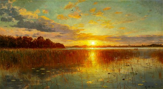 Peder Mønsted - Sunset over a Danish Fiord