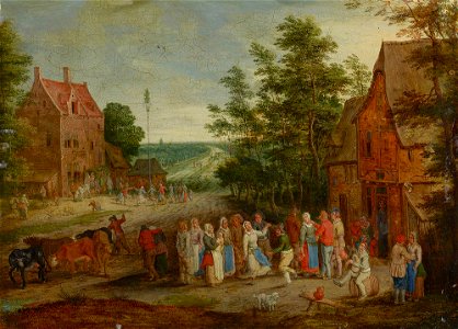 Peeter Gijsels - Peasant dance in a village. Free illustration for personal and commercial use.