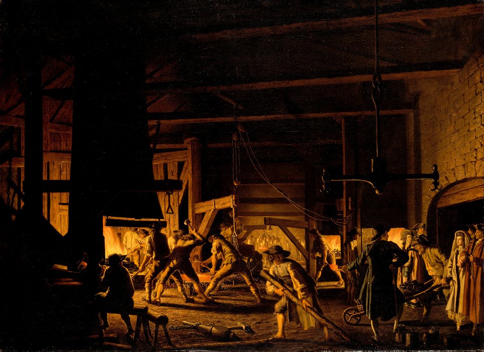 Pehr Hilleström d.ä. - In the Anchor-Forge at Söderfors. The Smiths Hard at Work - Google Art Project