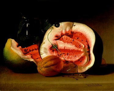 Raphaelle Peale - Melons and Morning Glories (1813). Free illustration for personal and commercial use.