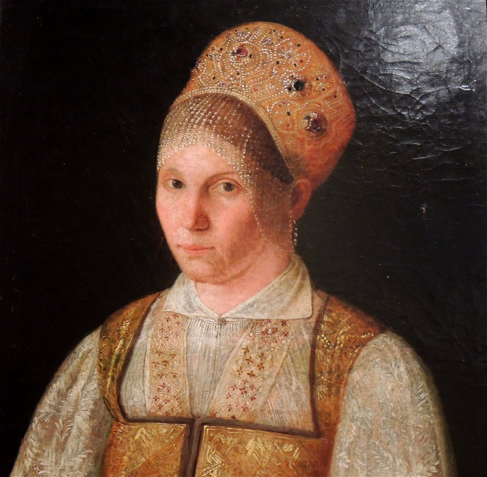 Peasant woman with blue kerchief by anonim (1820s) detail
