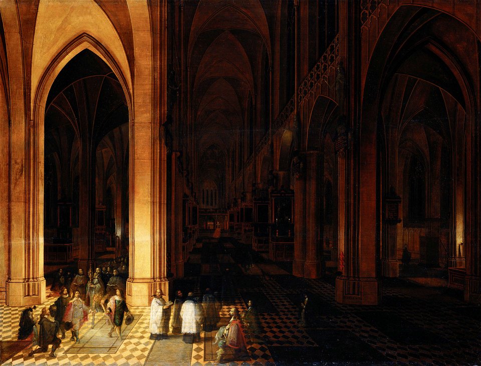 Peeter Neeffs the Elder (Antwerp active 1605 - Antwerp 1656-61) - The Interior of Antwerp Cathedral by Night - RCIN 405489 - Royal Collection