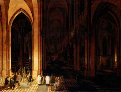Peeter Neeffs the Elder (Antwerp active 1605 - Antwerp 1656-61) - The Interior of Antwerp Cathedral by Night - RCIN 405489 - Royal Collection